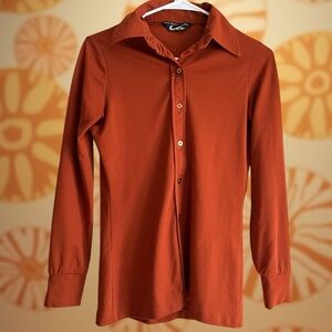 60s burnt orange polyester blouse